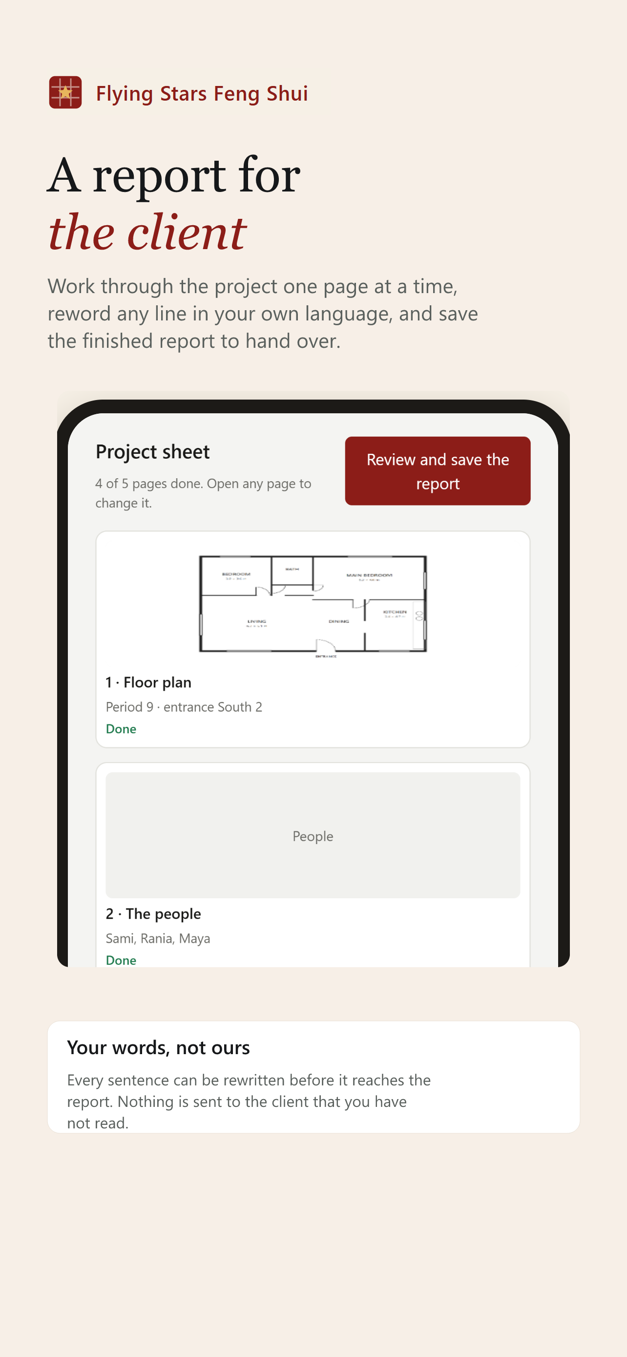 The project sheet, with the report ready to save
