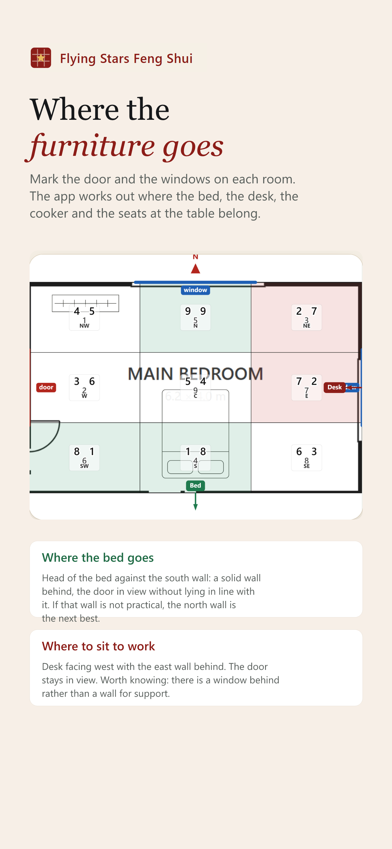 A room page showing where the bed and desk are placed